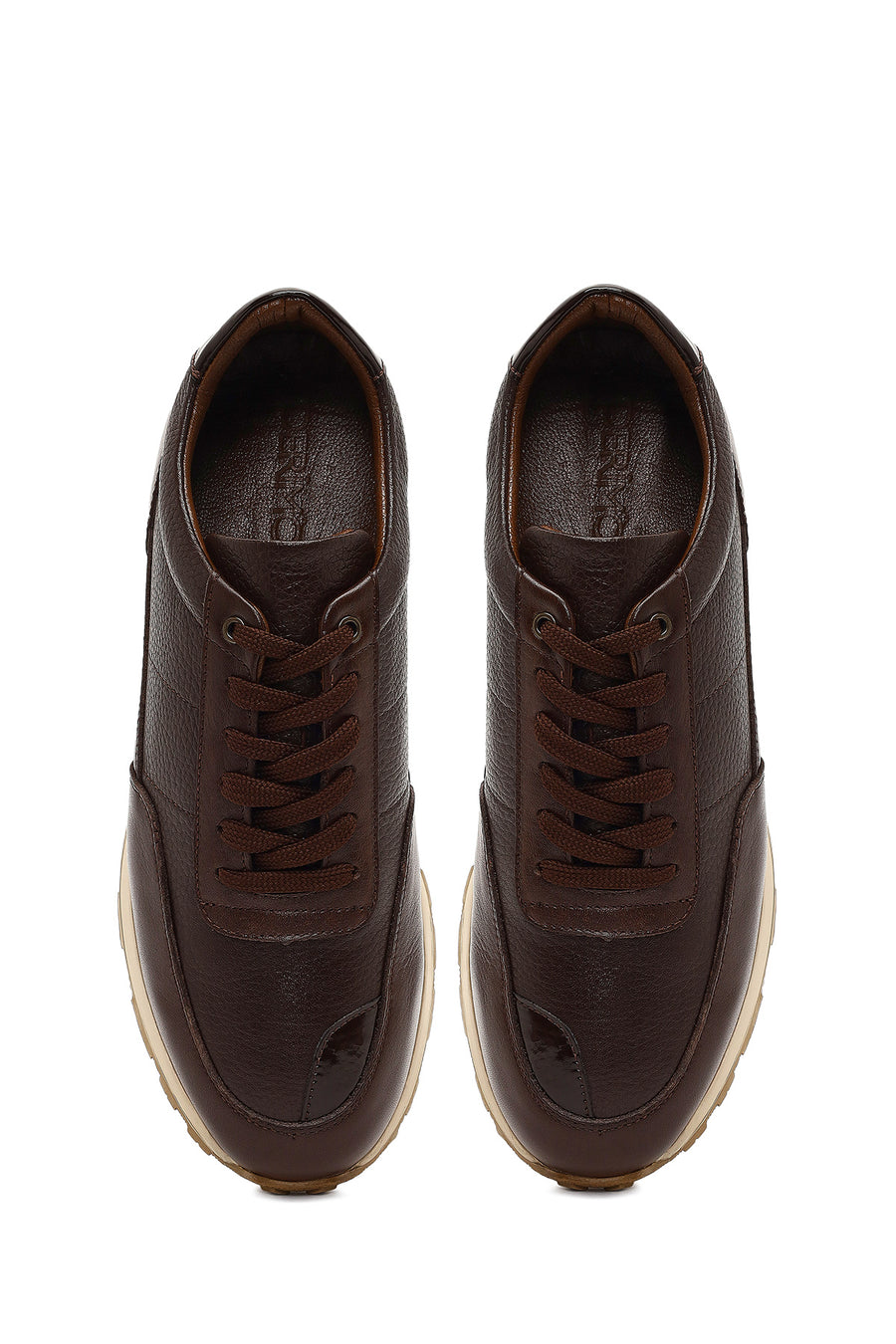 Erkek Kahverengi Bağcıklı Deri Casual Sneaker