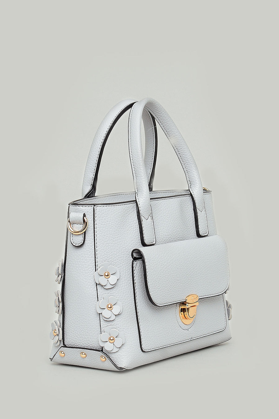 Blue Women's Shoulder Bag with Flower Detail