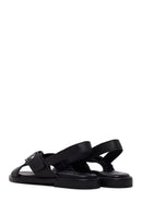 Woman Black Leather Sandal | Derimod
