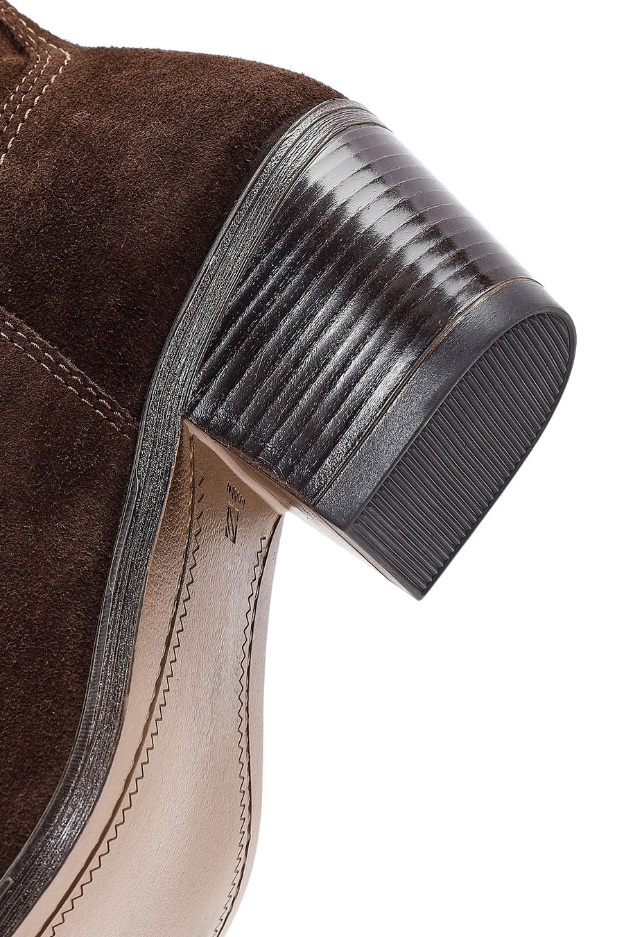 Woman Brown Chunky Heel Suede Leather Cowboy Boots