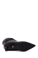 Woman Black Short Heeled Leather Boots | Derimod