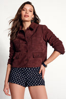 Cassandra Woman Burgundy Slim-Fit Suede Leather Jacket | Derimod