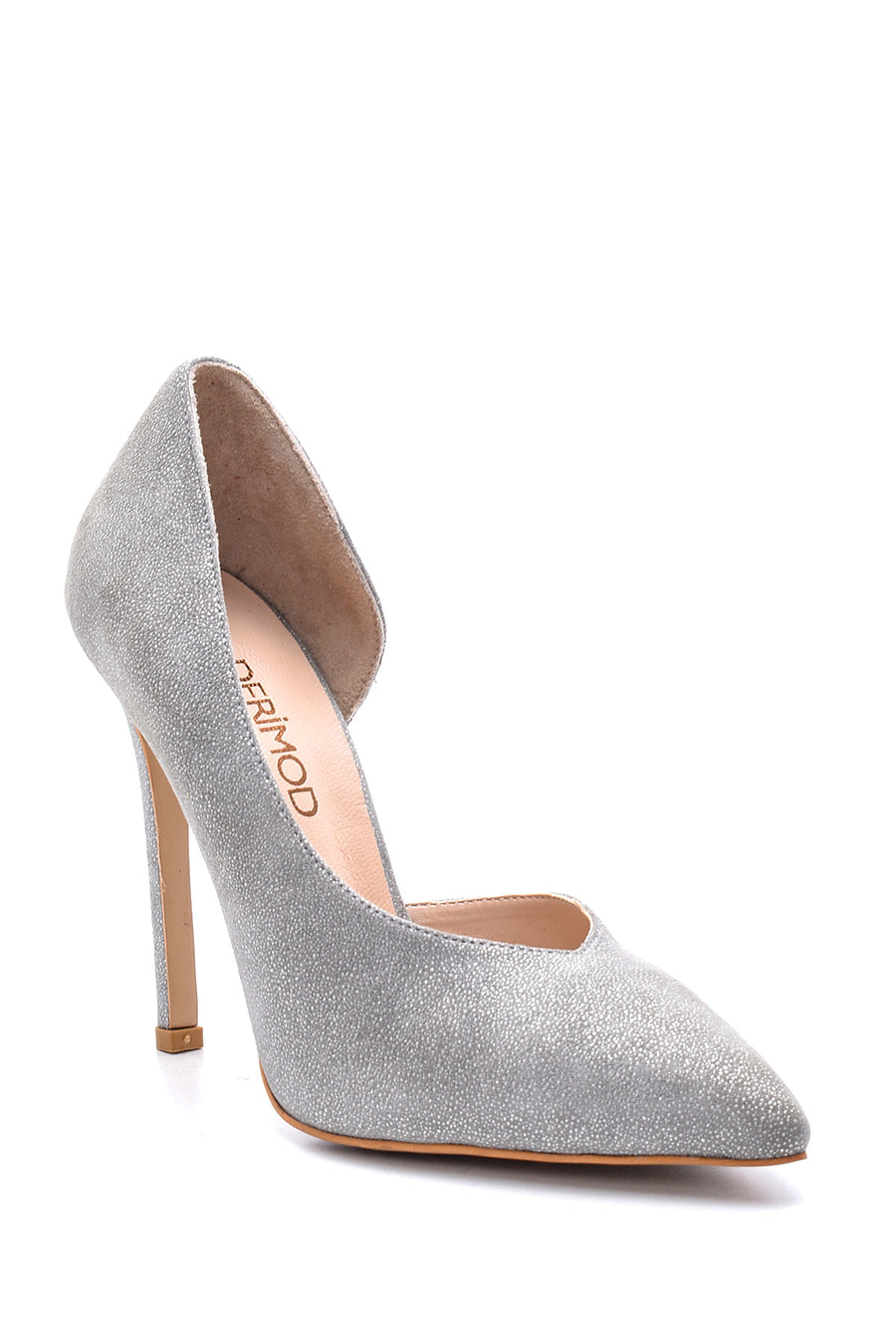 Women's Silvery Heeled Leather Shoes