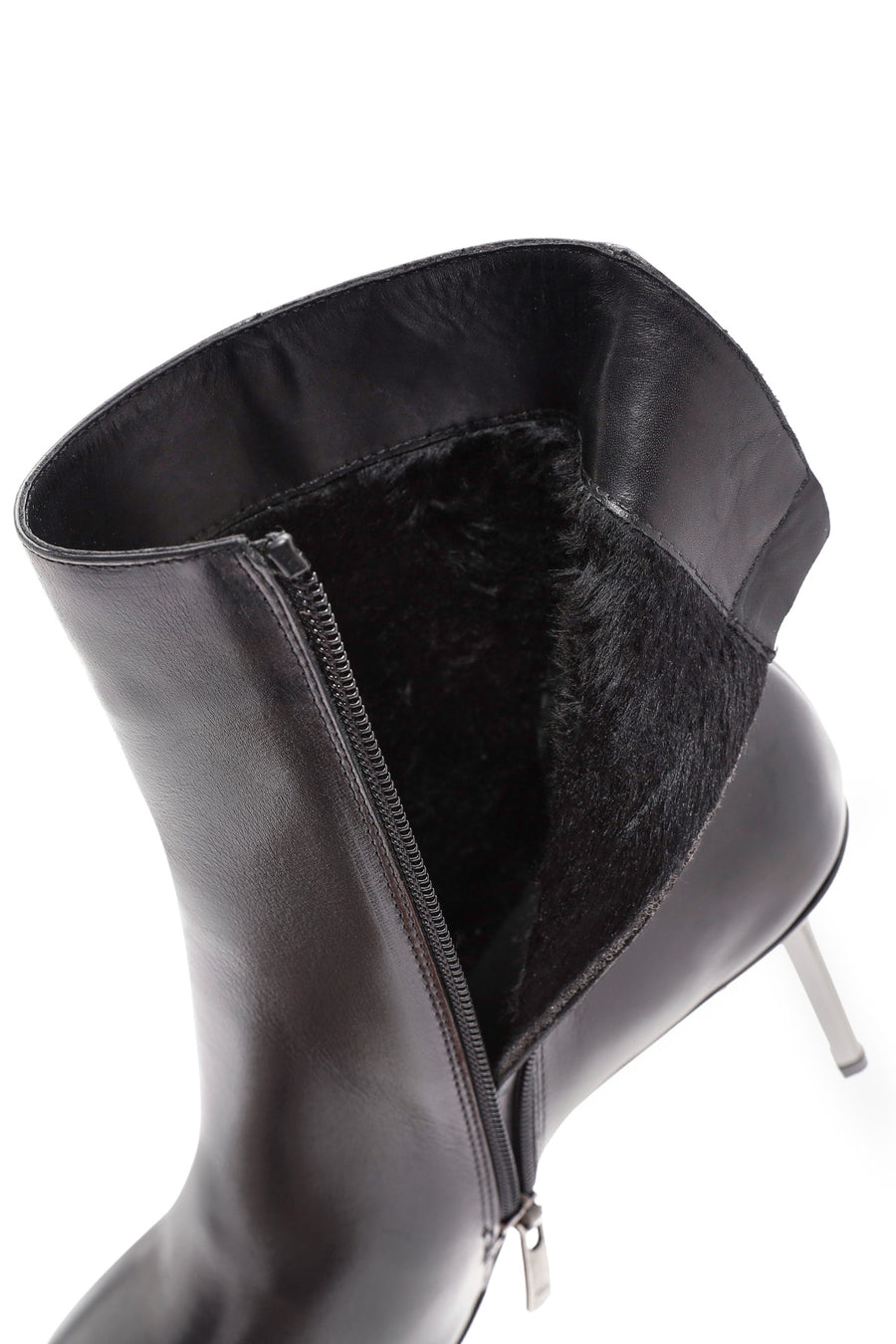 Women's Black Metal Detailed Thin High Heel Leather Boots