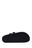 Male Black Double-Buckle Nubuck Leather Sandal | Derimod