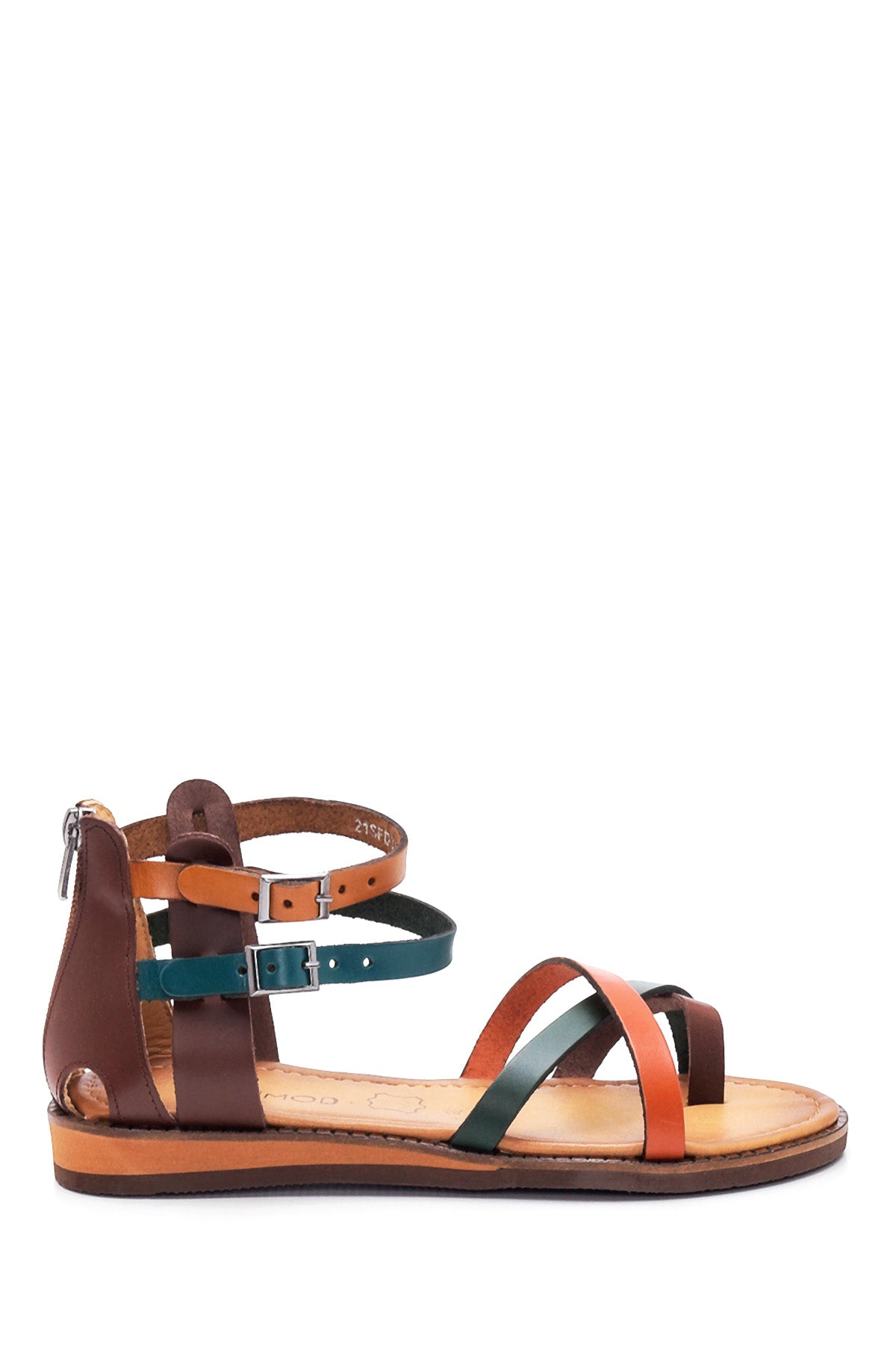 Women's Multicolored Leather Bodrum Sandals 22SFD310118 | Derimod