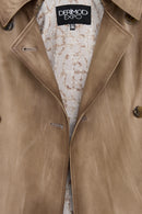 Estel Women's Beige Double-Breasted Oversize Leather Jacket | Derimod