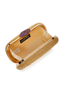 Women's Gold Long Strap Braided Mini Evening Clutch Bag | Derimod