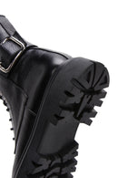 Women's Black Leather Buckle Zippered Boots | Derimod