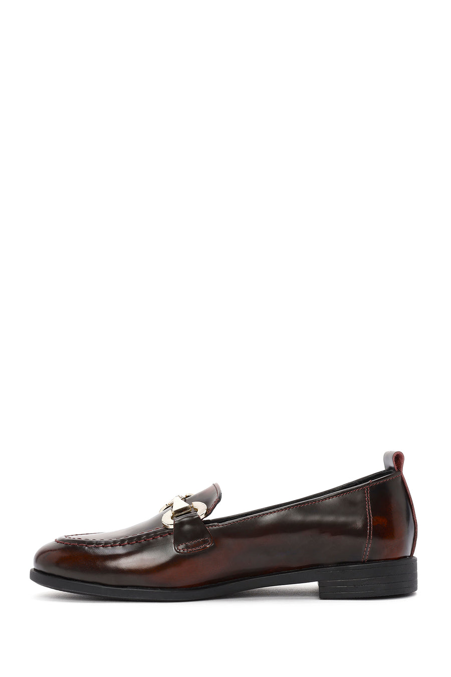 Women's Burgundy Buckle Detailed Leather Masculine Loafer