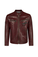 Hamilton Male Burgundy Crest Sports Leather Jacket | Derimod
