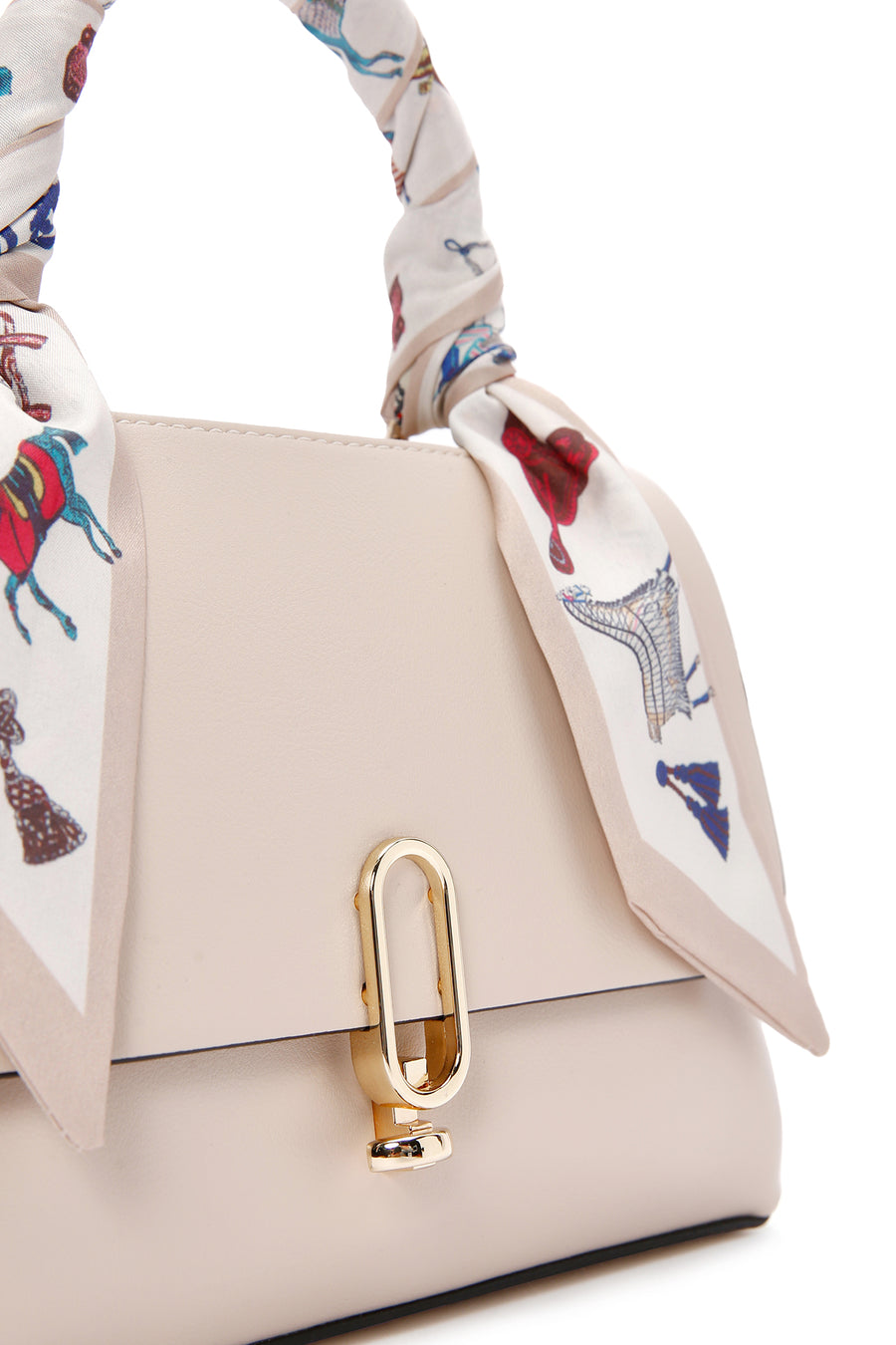 Women's Cream Long Strap Handbag with Accessory Detail