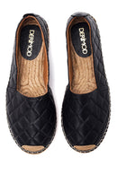 Women's Black Leather Quilted Espadrilles | Derimod