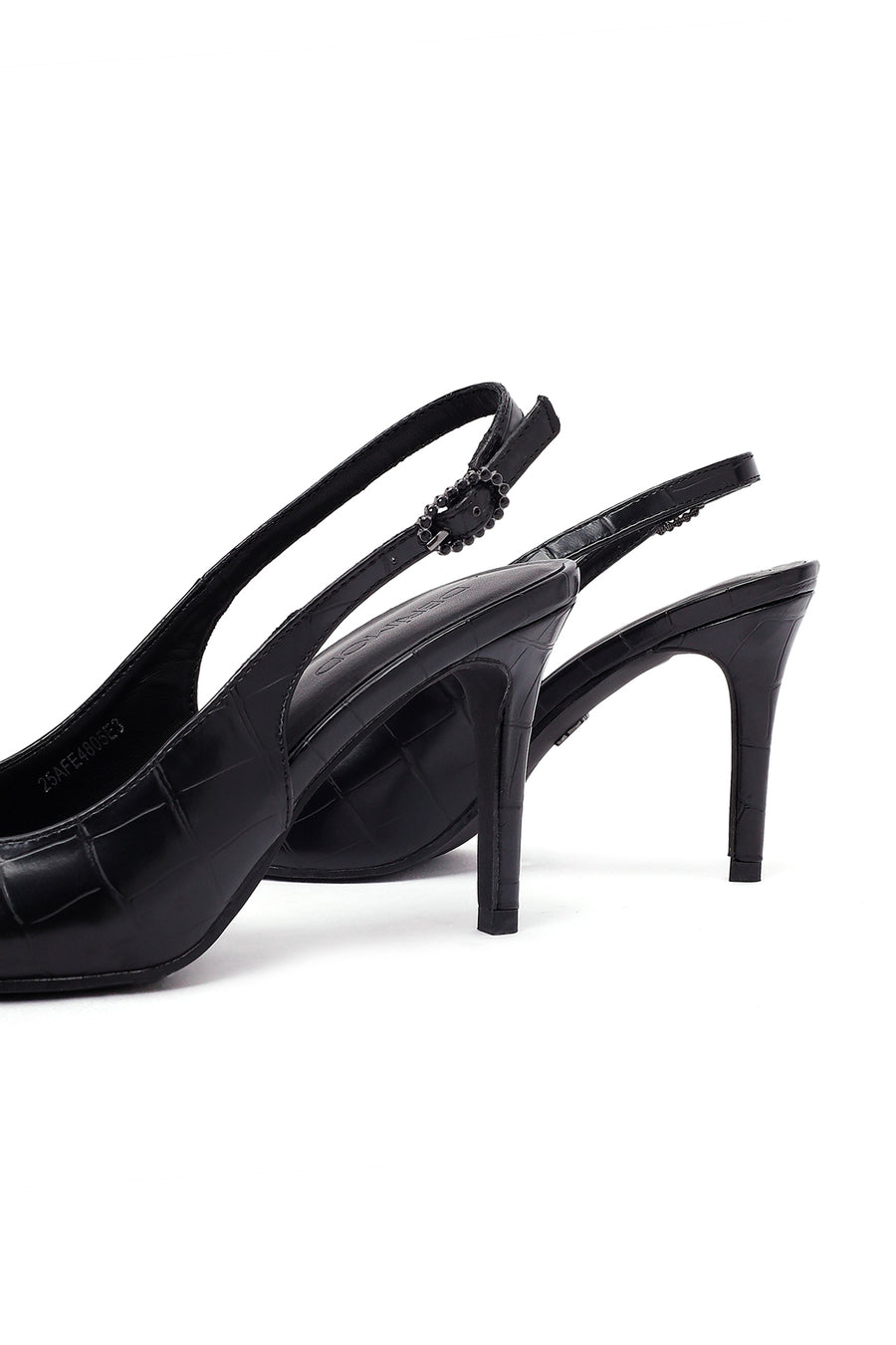 Woman Black Crocodile-Embossed Open-Back Stiletto High Heel