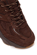 Woman Brown Lace-Up Thick-Soled Suede Leather Sneaker | Derimod