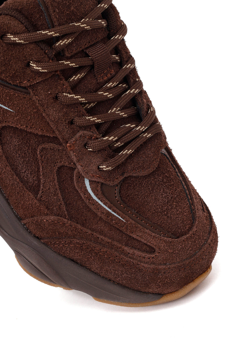 Woman Brown Lace-Up Thick-Soled Suede Leather Sneaker