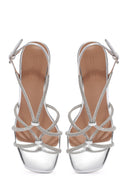Women's Silver Stone Thin Heel Sandals | Derimod