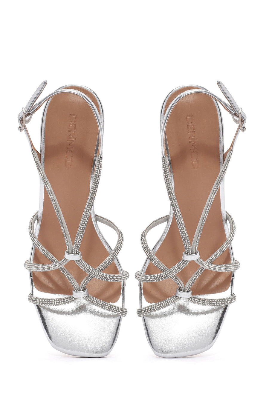 Women's Silver Stone Thin Heel Sandals