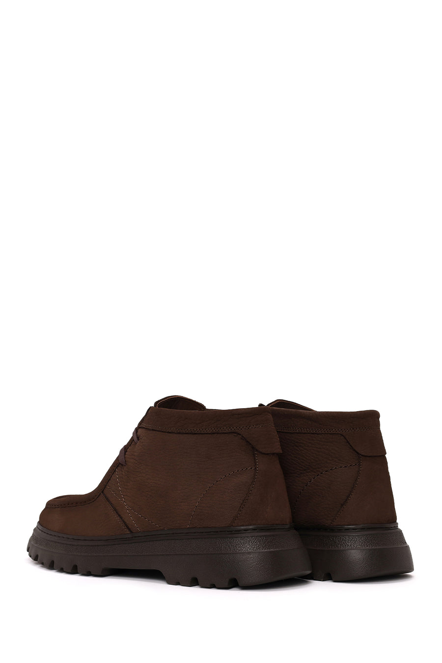 Male Brown Lace-Up Thick-Soled Nubuck Leather Boots