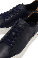Erkek Lacivert Bağcıklı Deri Sneaker | Derimod