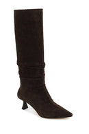 Woman Brown Heeled Suede Boots | Derimod