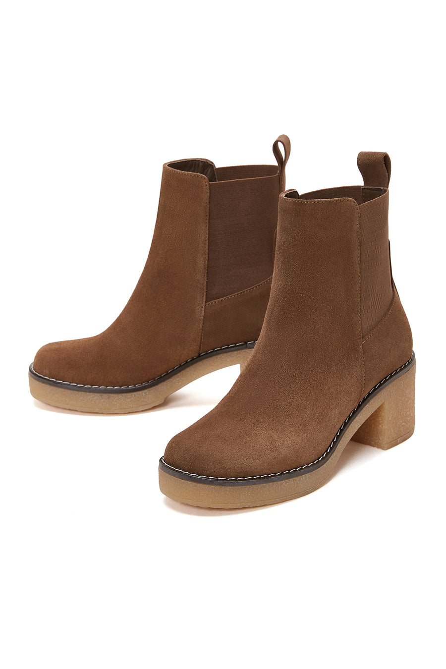 Women's Tan Suede Leather Heeled Boots