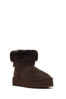 Woman Brown Thick-Soled Fur-Detail Suede Teddy Boots | Derimod