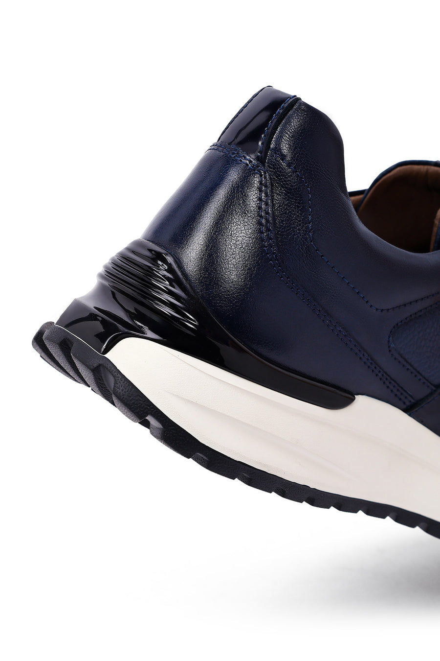 Men's Navy Blue Lace-Up Thick-Soled Leather Casual Sneakers