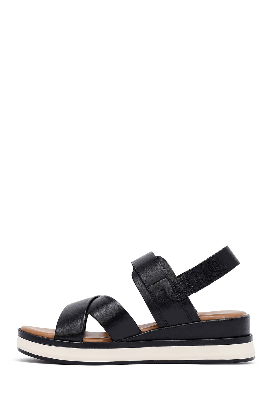 Women's Black Ankle Buckle Thick Soled Leather Sandals