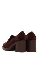Woman Brown Chunky Heeled Suede Loafer | Derimod