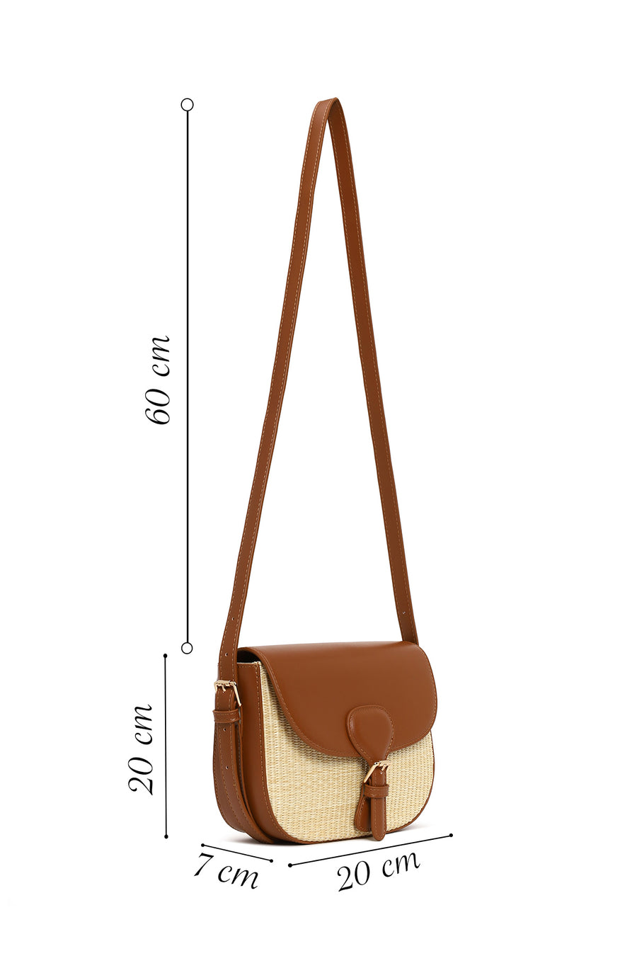 Woman Beige Long-Strap Wicker Crossbody Bag