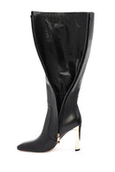 Women's Black Zippered Thick Heel Leather Boots | Derimod