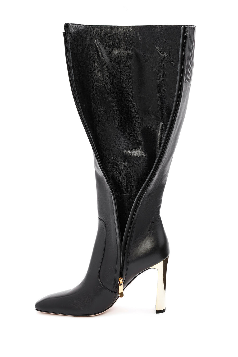 Women's Black Zippered Thick Heel Leather Boots