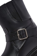 Women's Black Zippered Buckle Detailed Leather Boots | Derimod