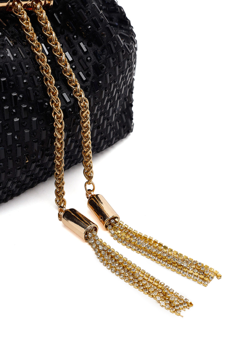 Women's Black Long Chain Strap Stone-Embellished Mini Evening Bag