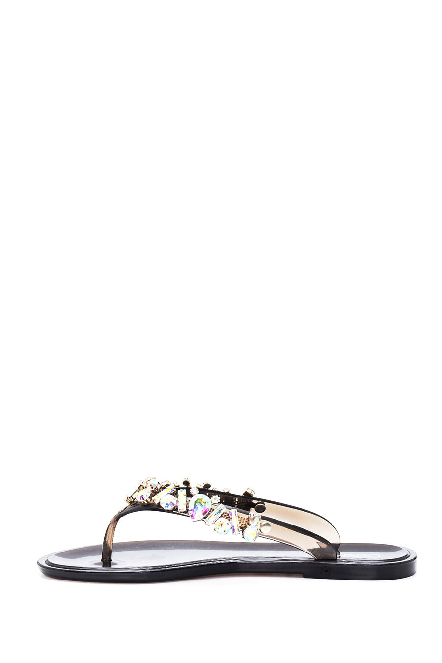 Women's Black Transparent Stone Flip Flops