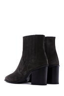 Women's Anthracite Chunky Heel Suede Leather Chelsea Boots | Derimod