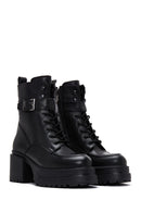 Women's Black Leather Platform Heeled Boots | Derimod