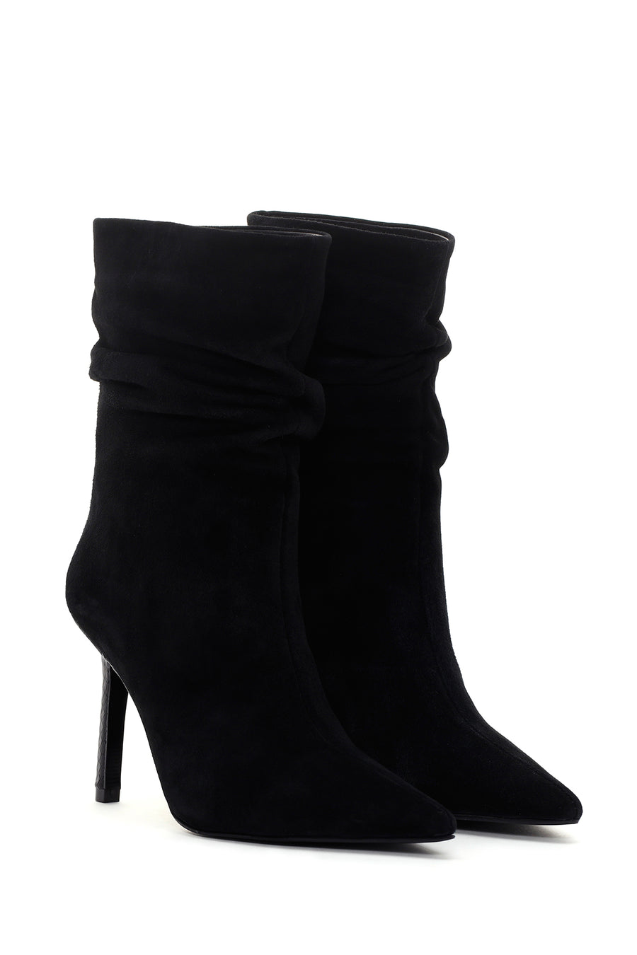Women's Black Thin Heeled Suede Leather Boots