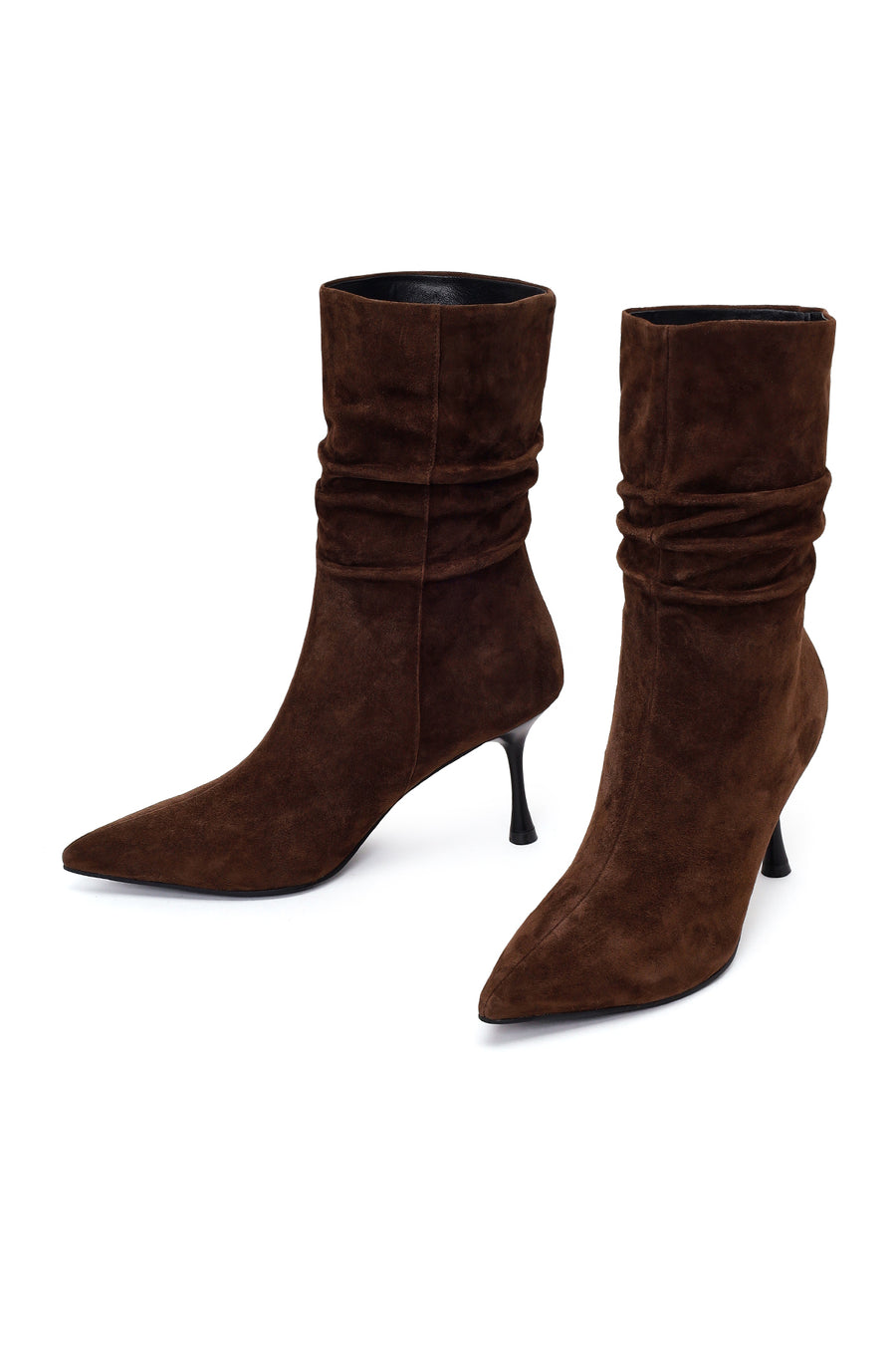 Woman Brown Thin-Heeled Suede Boots