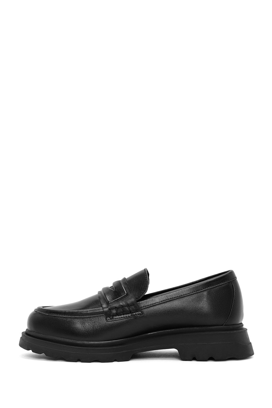 Women's Black Leather Masculine Loafer