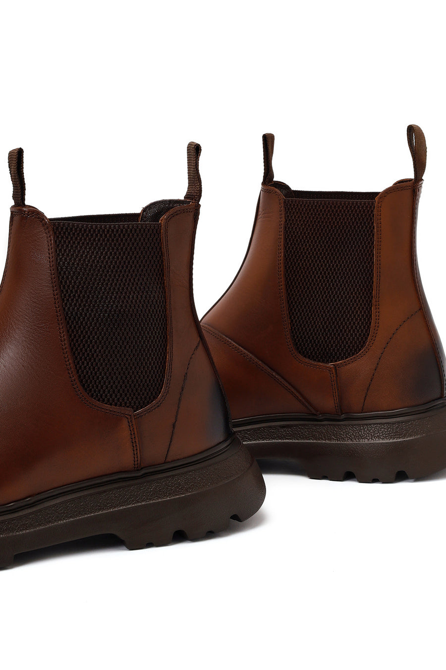 Male Tan Chunky-Soled Leather Chelsea Boots