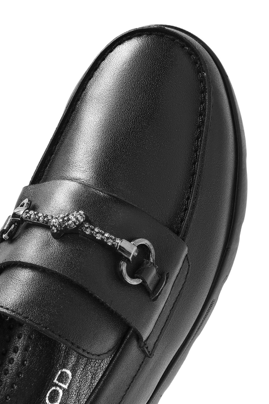 Women's Black Buckle Detailed Leather Comfort Loafer