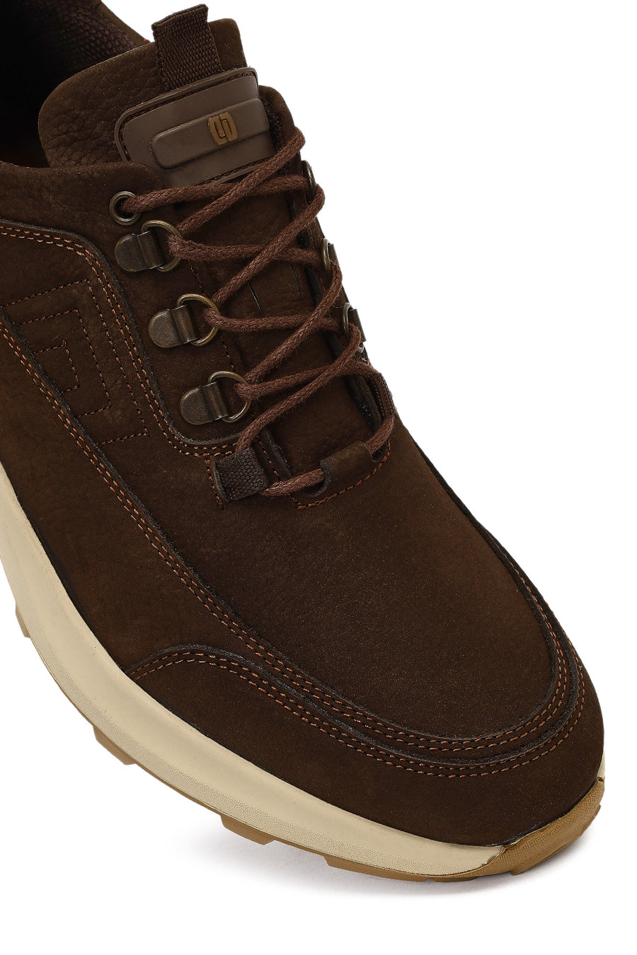 Erkek Kahverengi Bağcıklı Kalın Tabanlı Nubuk Deri Casual Sneaker