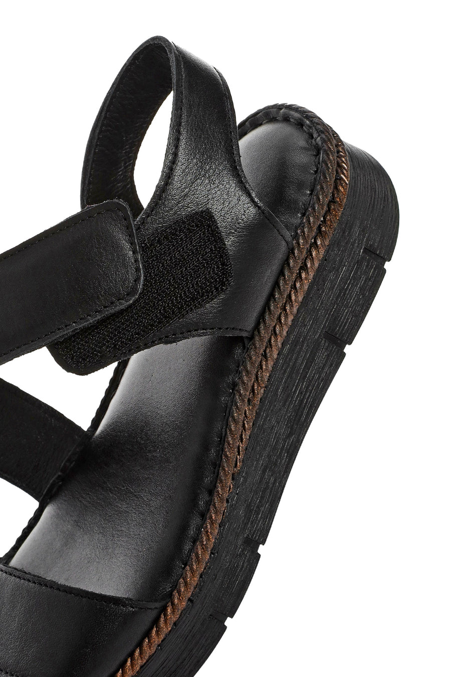 Kadın Siyah Bantlı Deri Comfort Sandalet