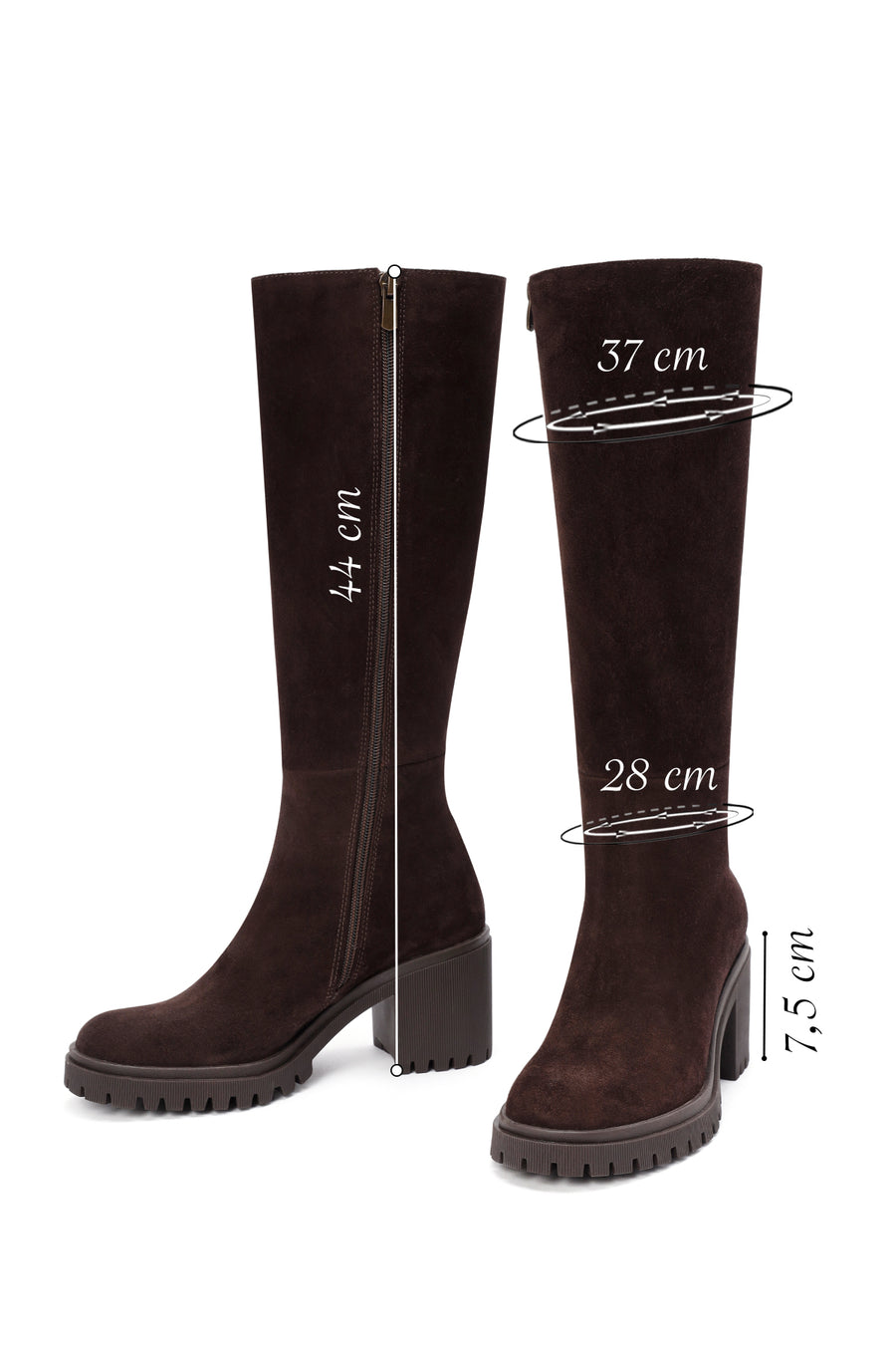 Woman Brown Zip Closure Chunky-Heel Suede Boots