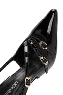 Women's Black Open Back Thin Heel Patent Leather Shoes | Derimod