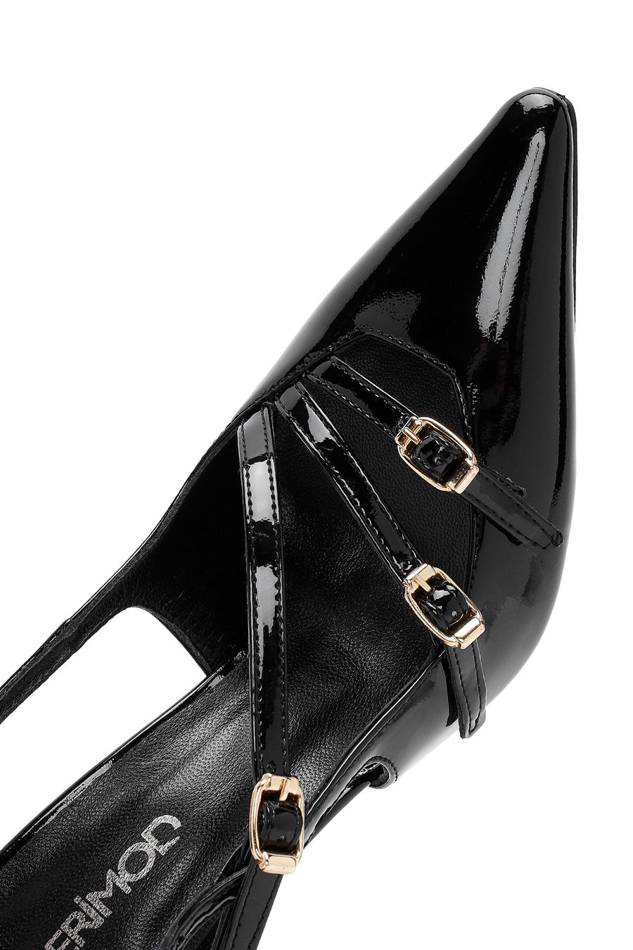Women's Black Open Back Thin Heel Patent Leather Shoes
