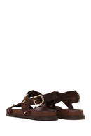 Woman Brown Stone-Embellished Suede Leather Sandals | Derimod
