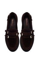 Woman Brown Buckled Suede Masculine Loafer | Derimod